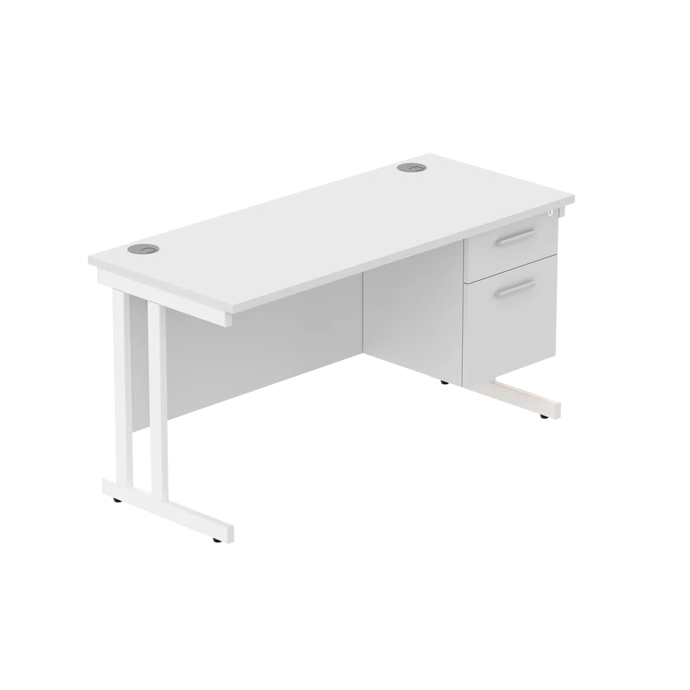 White office desk with matching pedestal on a white background