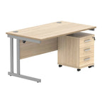 Office desk with wood-effect top, silver legs and a matching pedestal on a white background
