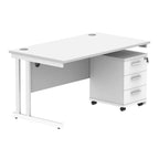 White office desk with a pedestal unit on a white background