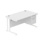 White office desk with matching pedestal on a white background