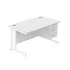 White office desk with matching pedestal on a white background