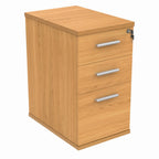 Wood-effect pedestal with three drawers on a white background