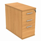 Wood-effect pedestal with three drawers on a white background