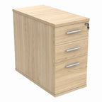 Wood-effect pedestal with three drawers on a white background