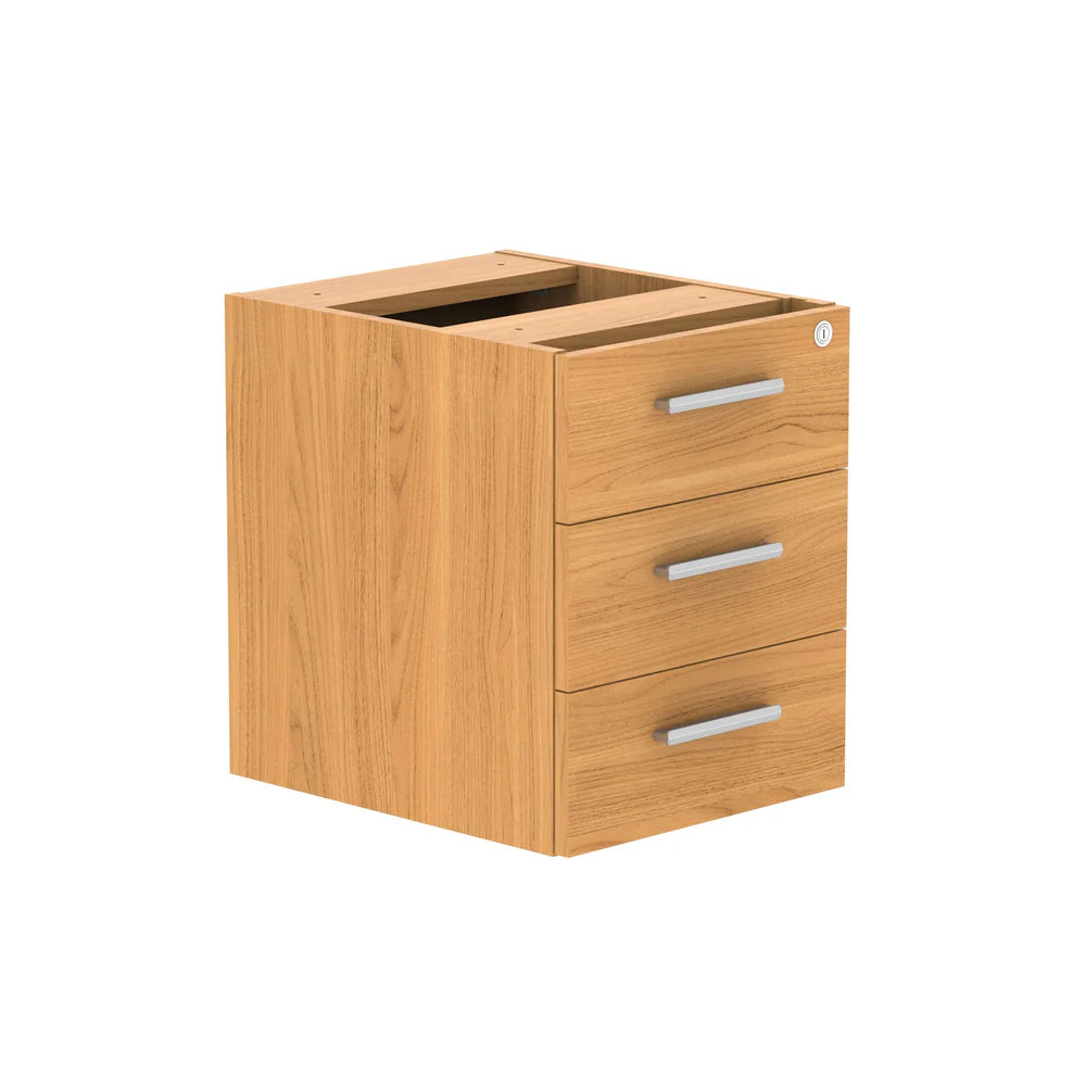 Fixed pedestal with three drawers on a white background