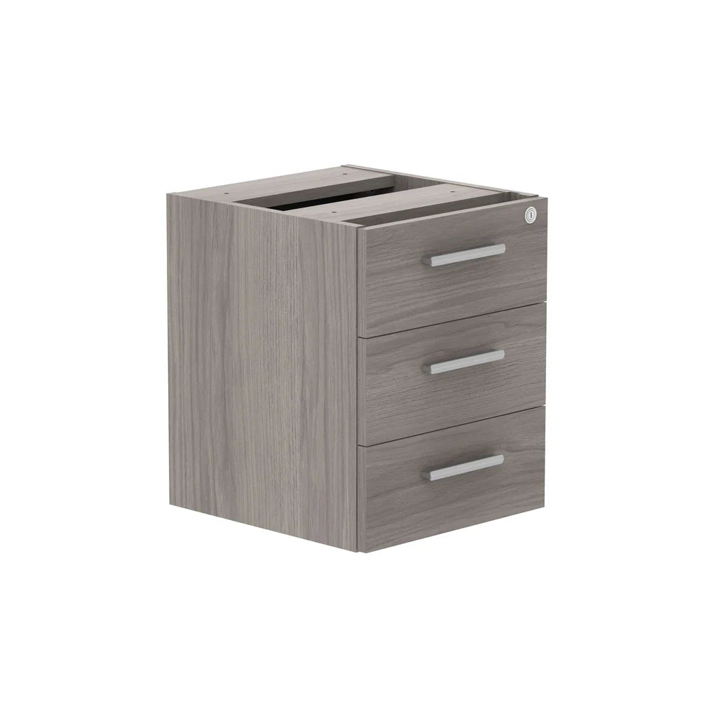 Fixed pedestal with three drawers on a white background