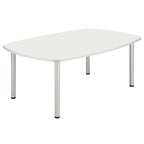 Conference table with white top and metal legs on a white background