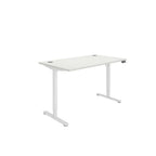 White height adjustable office desk on a white background
