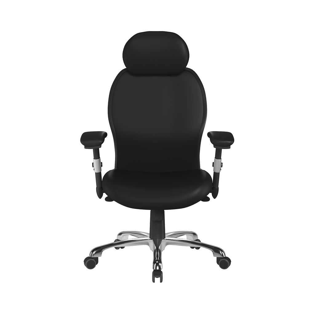 Black office chair with headrest on a white background