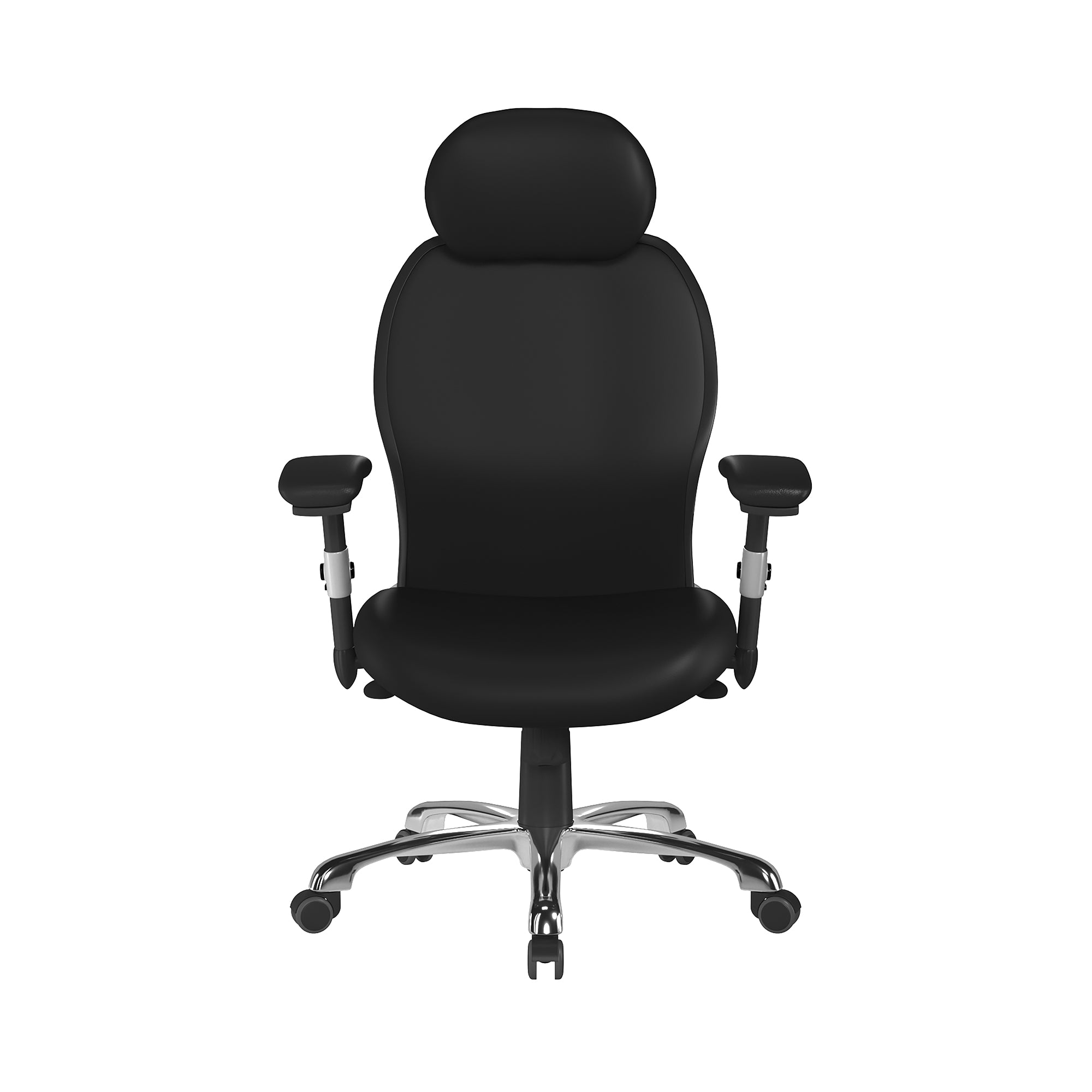 Black office chair with headrest on a white background