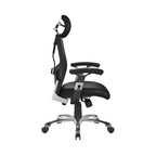 Black office chair with adjustable features on a white background