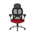 Black office chair with red seat on a white background