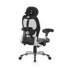 Grey and black ergonomic office chair with mesh back on a white background