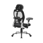 Grey and black ergonomic office chair with mesh back on a white background