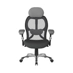 Grey and black ergonomic office chair with mesh back on a white background