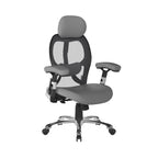 Grey and black ergonomic office chair with mesh back on a white background