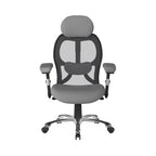 Grey and black ergonomic office chair with mesh back on a white background
