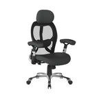 Black ergonomic office chair with mesh back on a white background