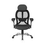 Black ergonomic office chair with mesh back on a white background