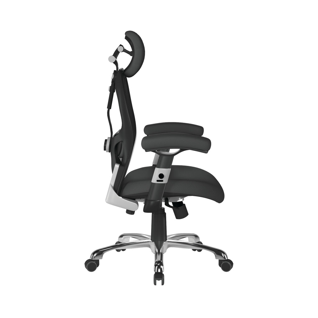 Black ergonomic office chair with adjustable backrest on a white background