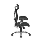 Black ergonomic office chair with adjustable backrest on a white background