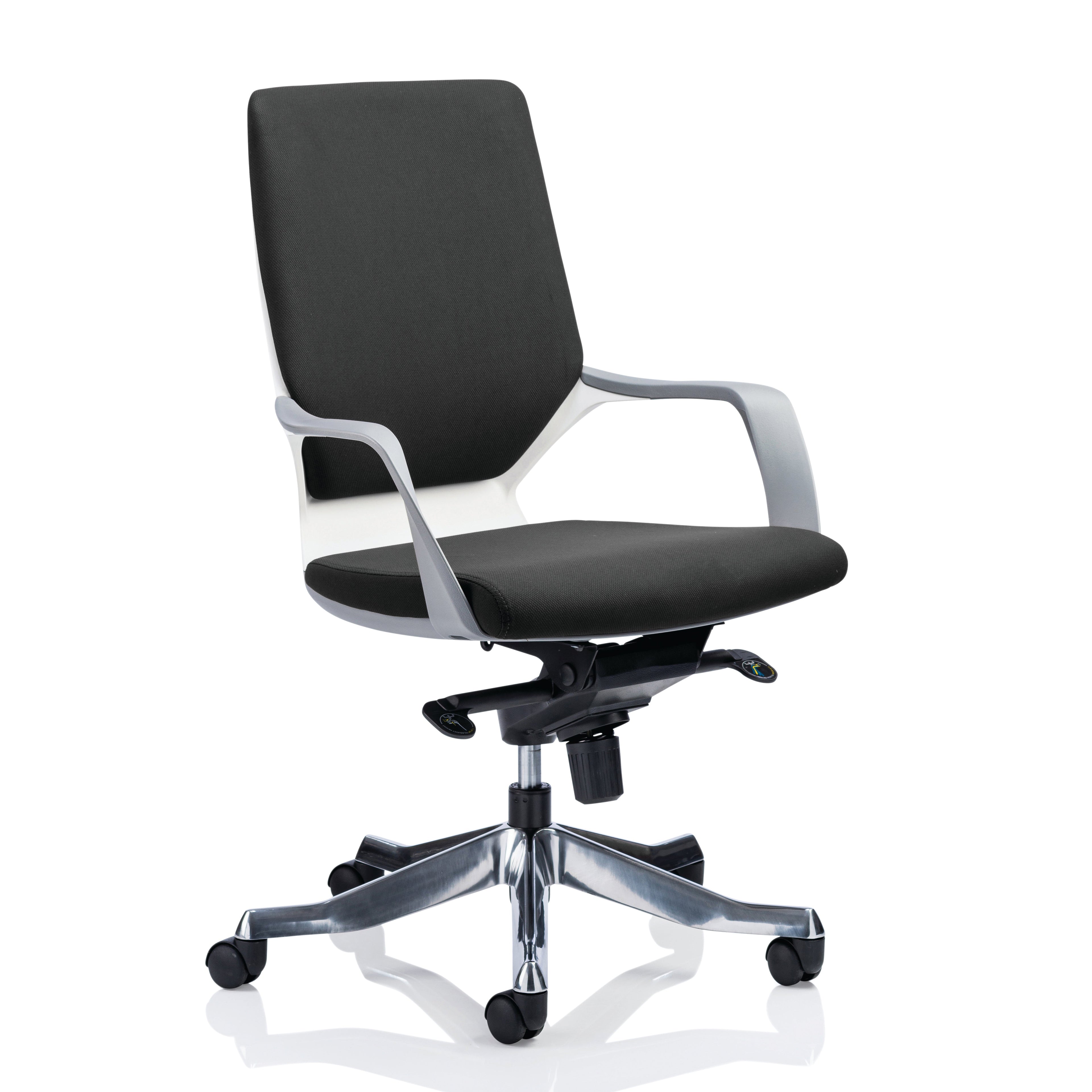 Black office chair with chrome base on a white background