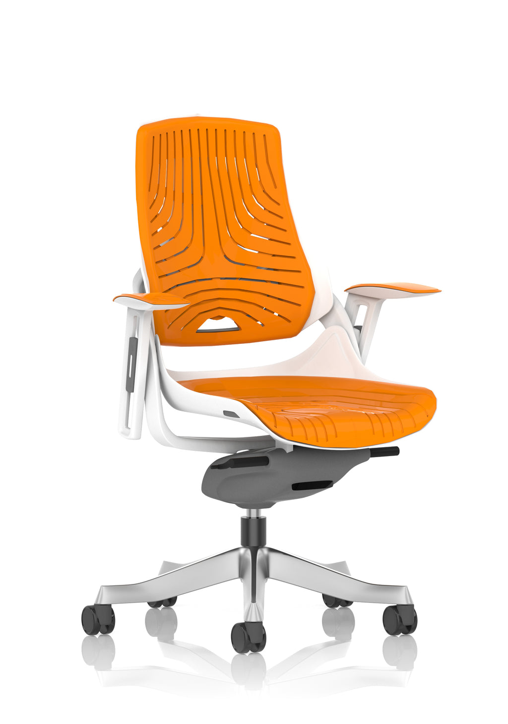 Orange and white office chair on a white background