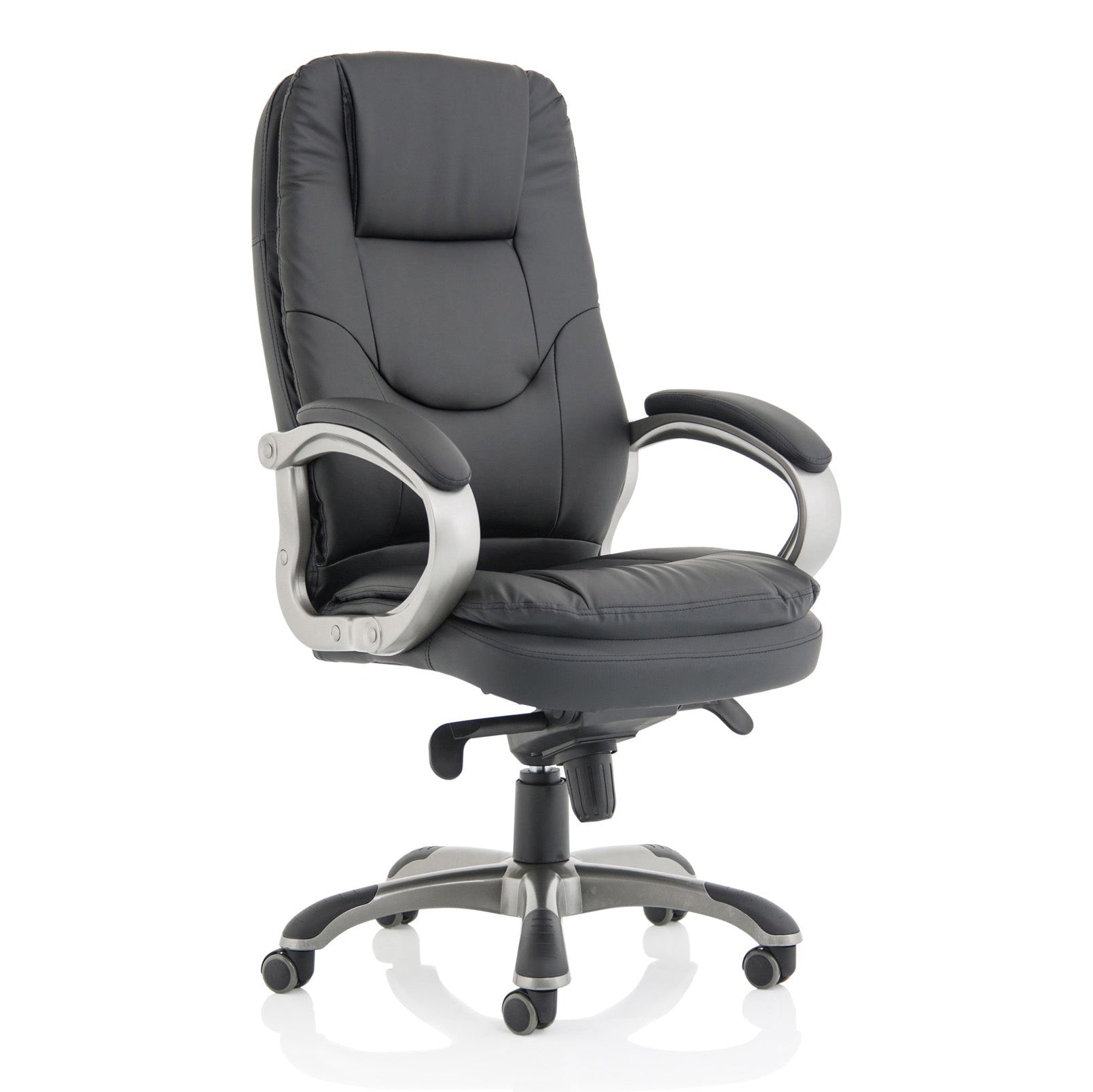 Black office chair with armrests on a white background