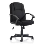 Black office chair with fixed arms on a white background