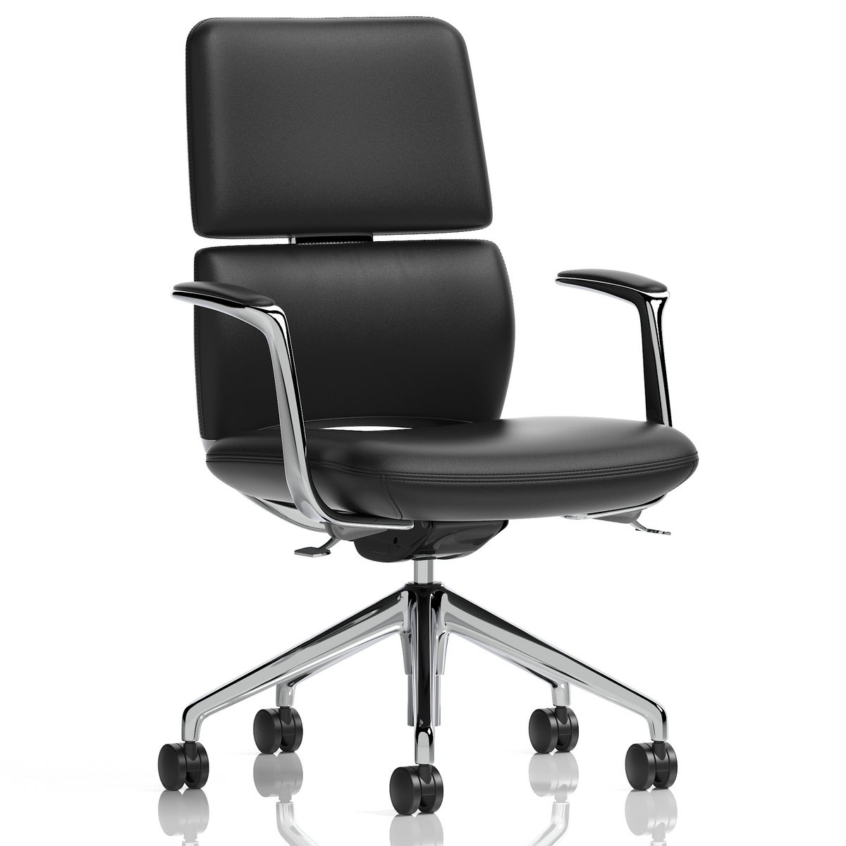 Black office chair with arms on a white background