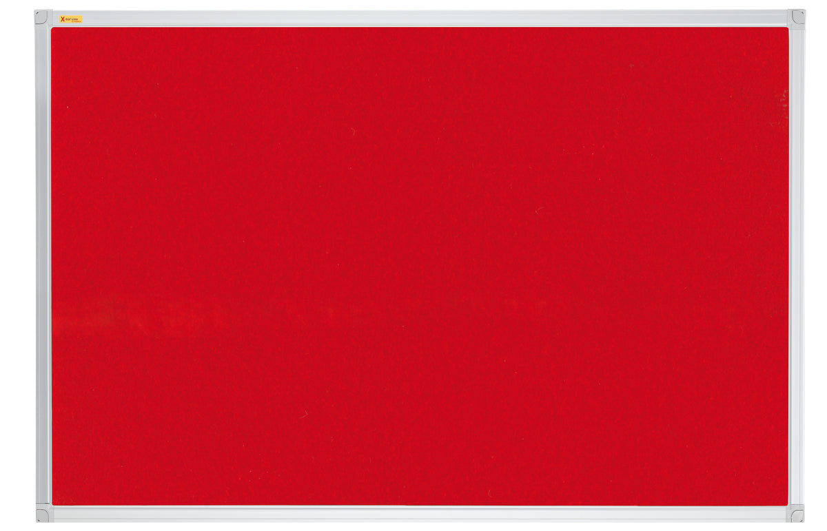 Red bulletin board with a silver frame on a white background