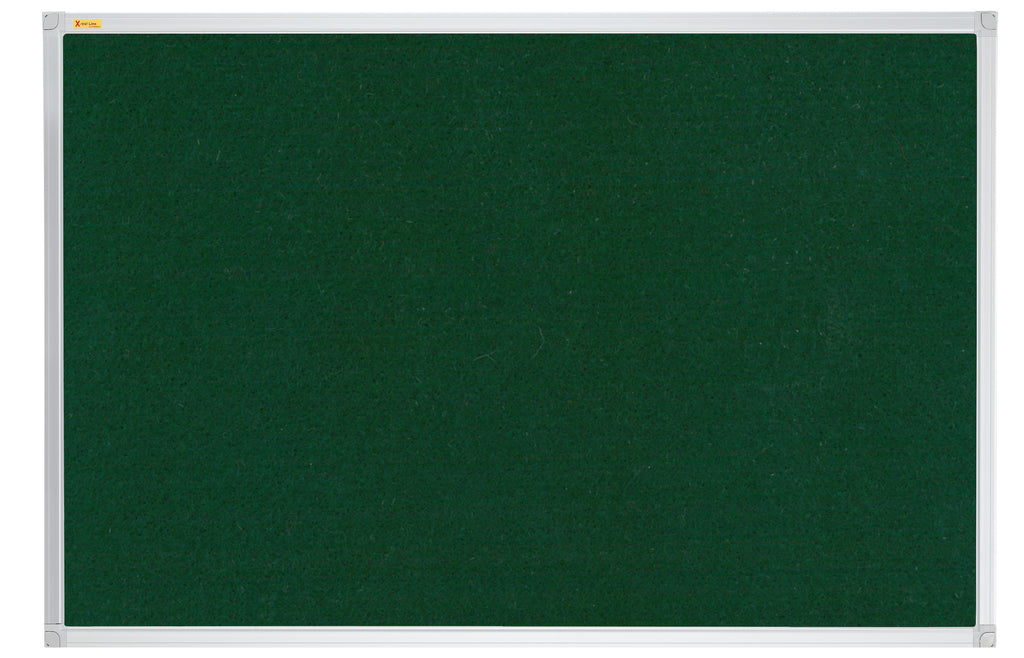 Green bulletin board with a silver frame on a white background