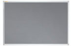 Grey bulletin board with a silver frame on a white background