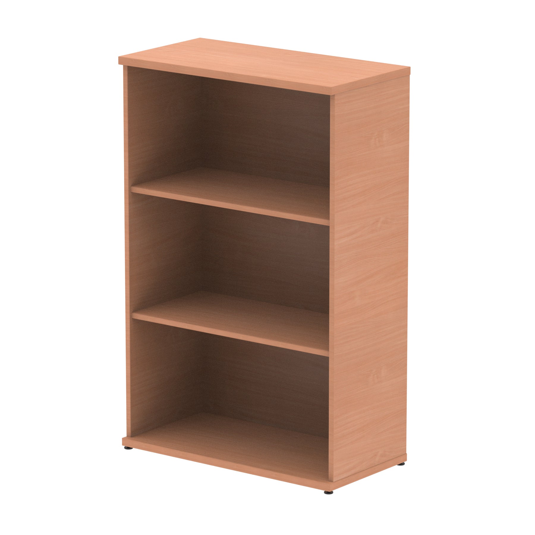 Wood-effect bookshelf with two shelves on a white background