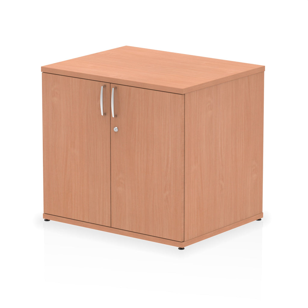 Wood-effect cabinet with two doors on a white background