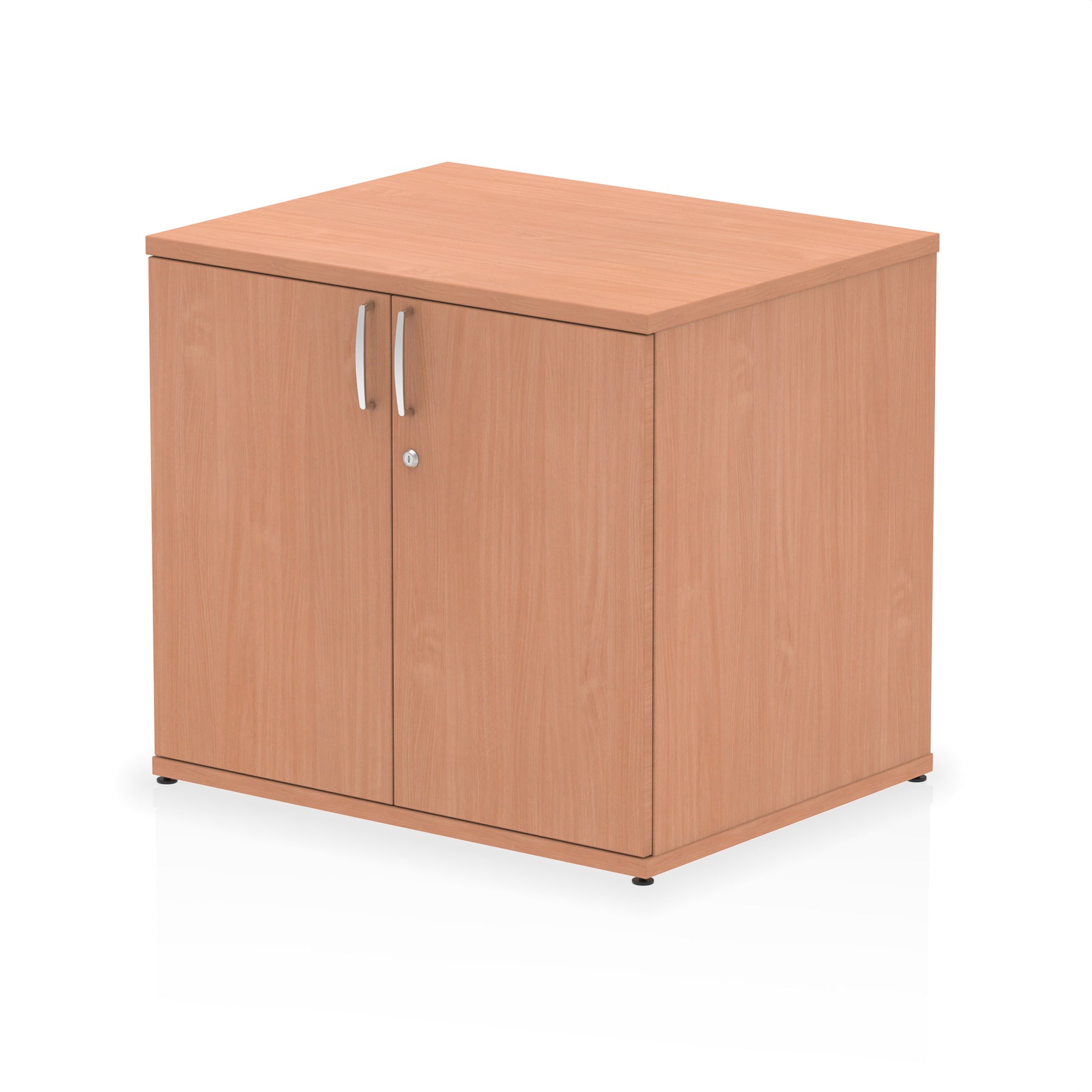 Wood-effect cabinet with two doors on a white background