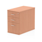 Wood-effect file cabinet with three drawers on a white background