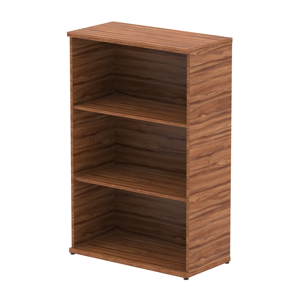 Wood-effect bookshelf with two shelves on a white background