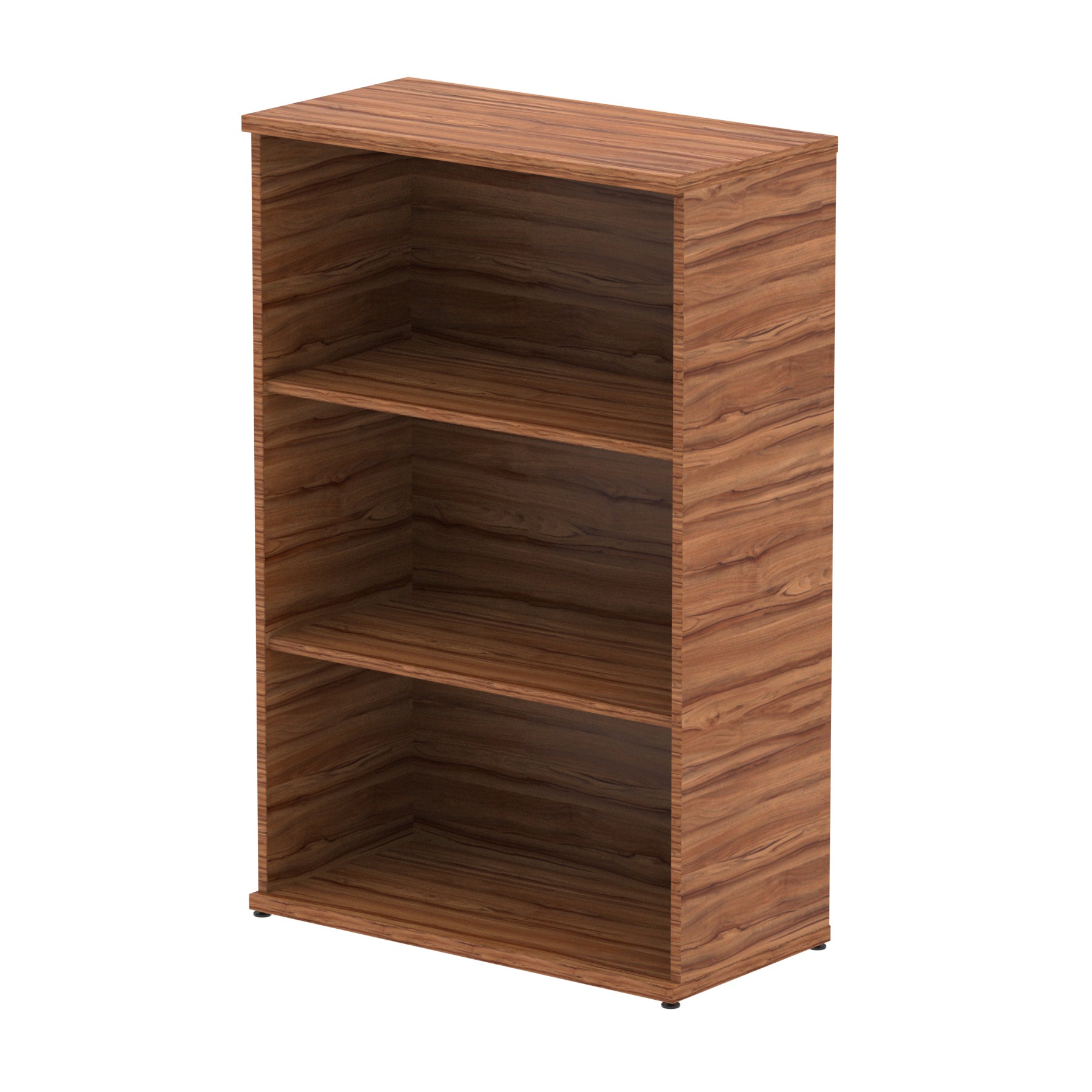 Wood-effect bookshelf with two shelves on a white background
