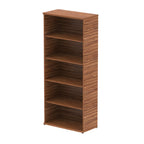 Wood-effect bookshelf with four shelves on a white background