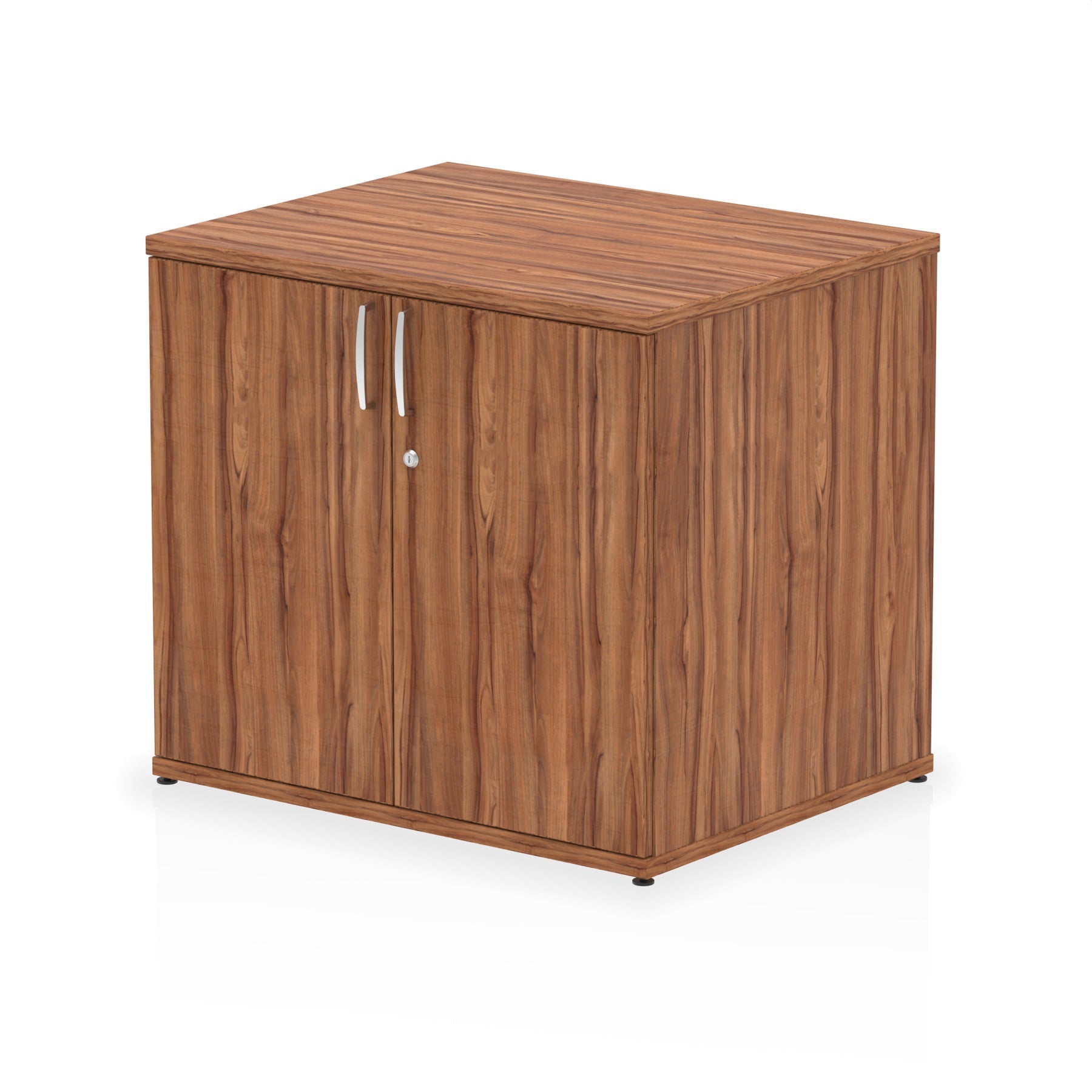 Wood-effect cabinet with two doors on a white background