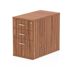 Wood-effect file cabinet with three drawers on a white background