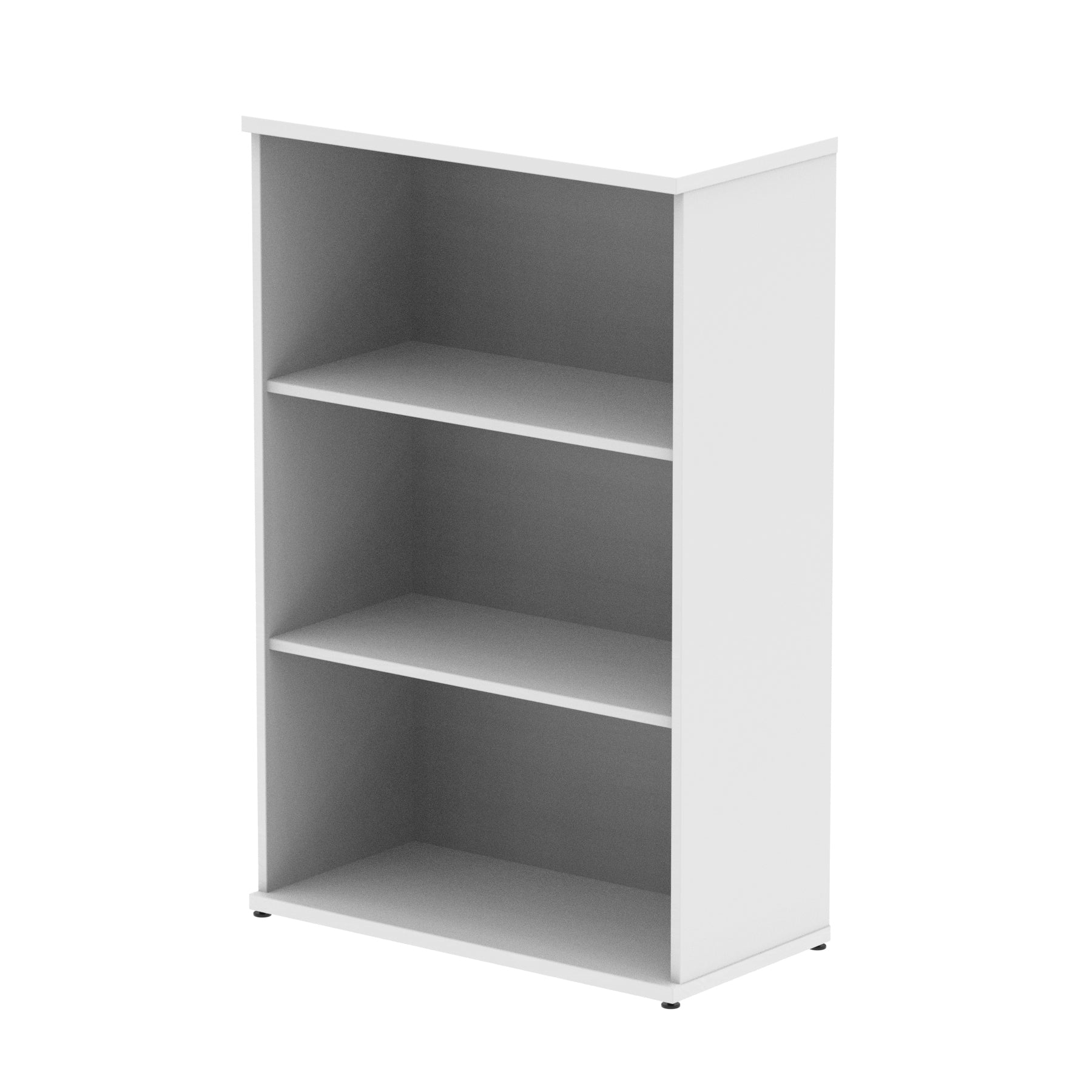 White bookshelf with two shelves on a white background