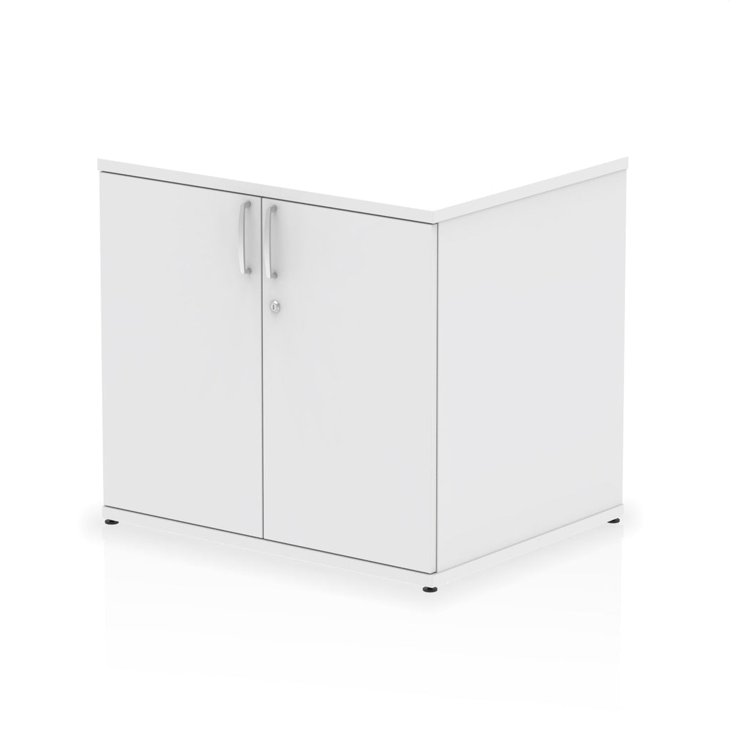 White storage cabinet with two doors on a white background