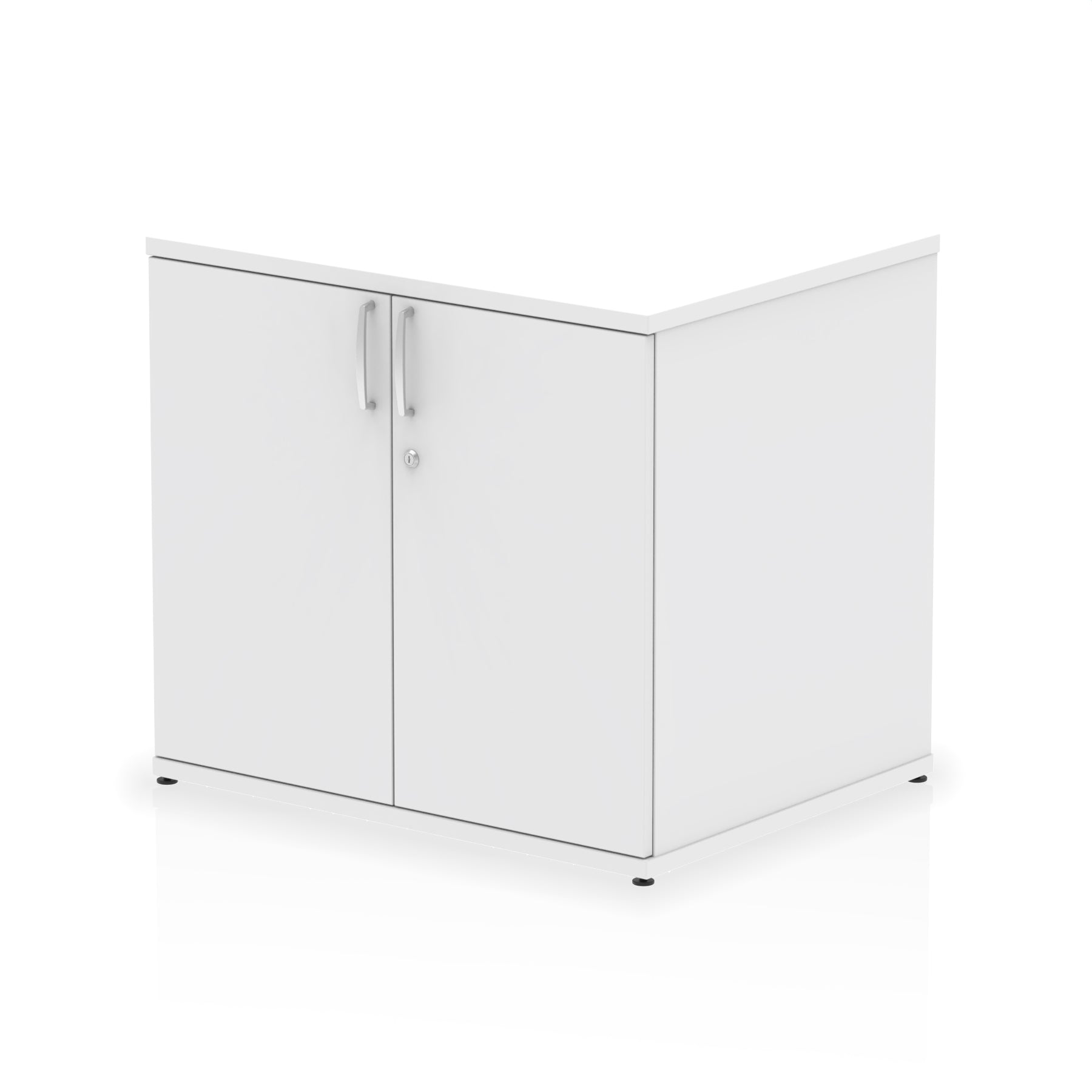 White storage cabinet with two doors on a white background