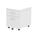 White file cabinet with two drawers on wheels against a white background