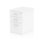 White three-drawer filing cabinet on a white background