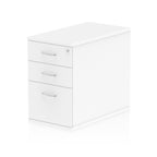 White three-drawer filing cabinet on a white background
