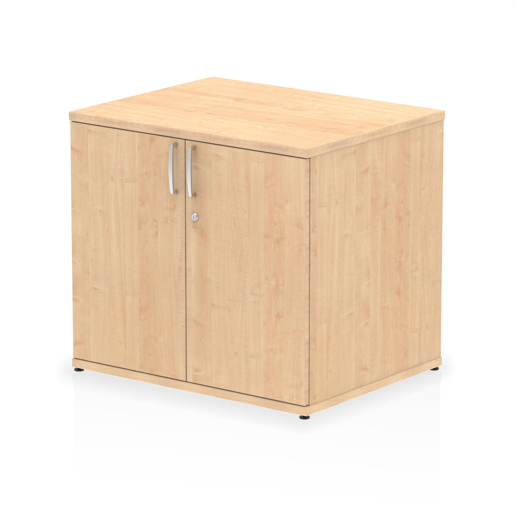 Wood-effect cabinet with two doors on a white background
