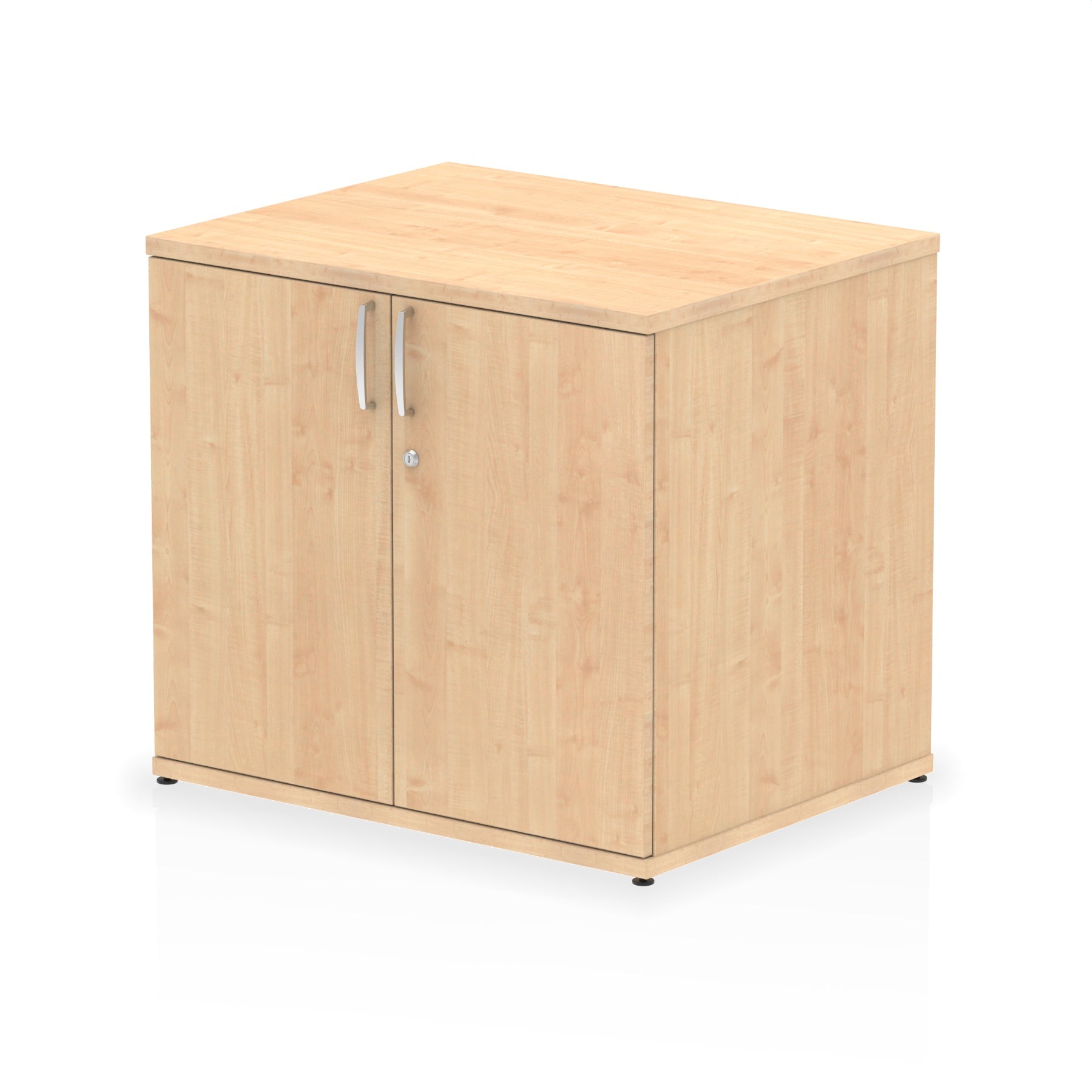 Wood-effect cabinet with two doors on a white background